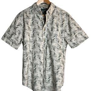 Woolrich Men's Short-sleeved Zavikon Cotten Shirt Green Camping Print Size M